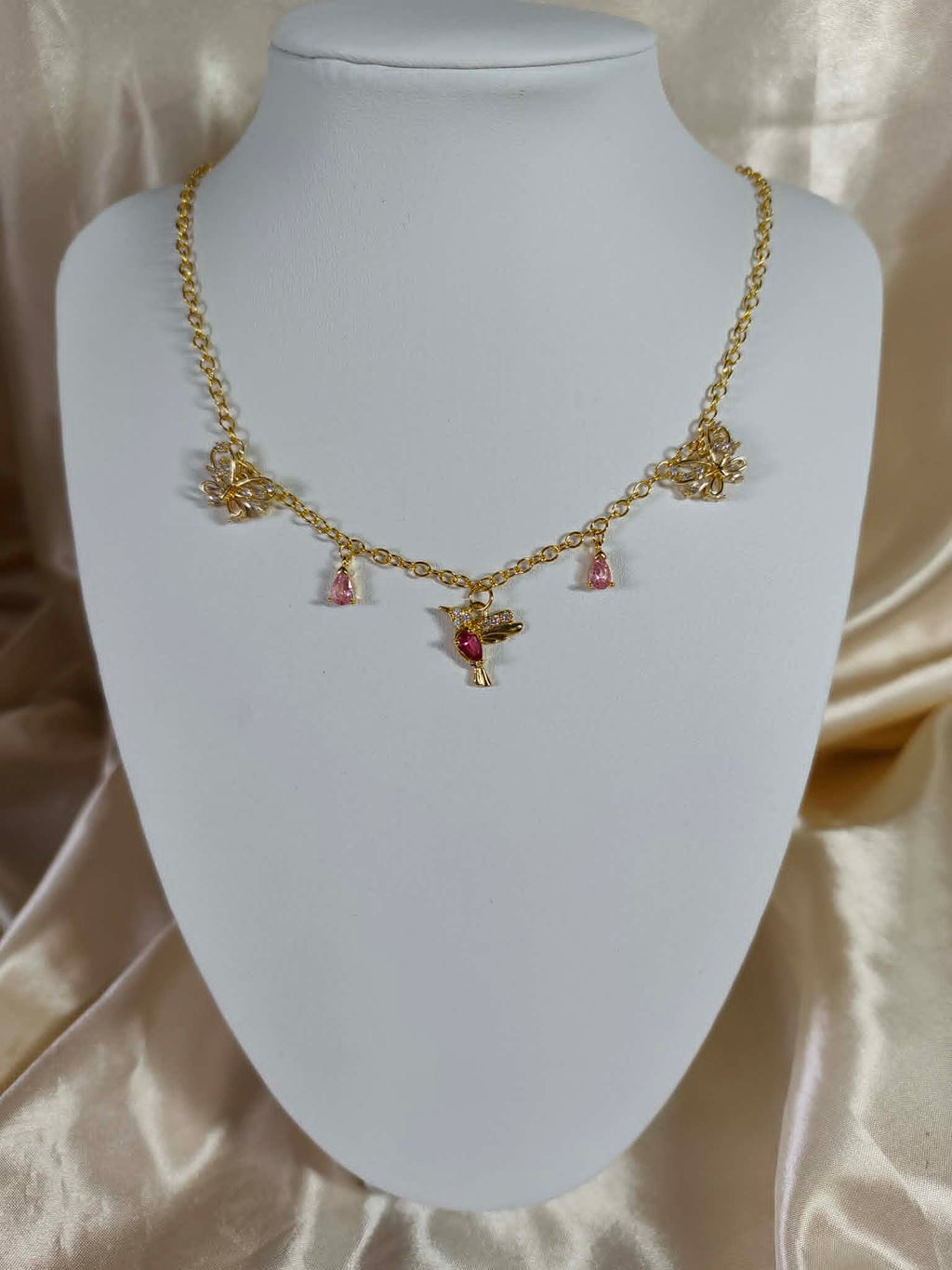 Collier "Oiseau impérial rose"