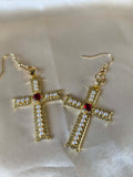 Boucles d’oreilles croix rouge et doré -  Rubis Sacré – Gothique
