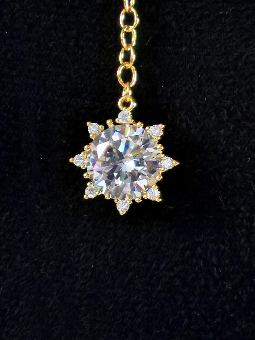 Le collier élégant "La Reine des étoiles" - 
"La Reine des étoiles" porté - Vue de face
"La Reine des étoiles"  - Détail de la finition dorée