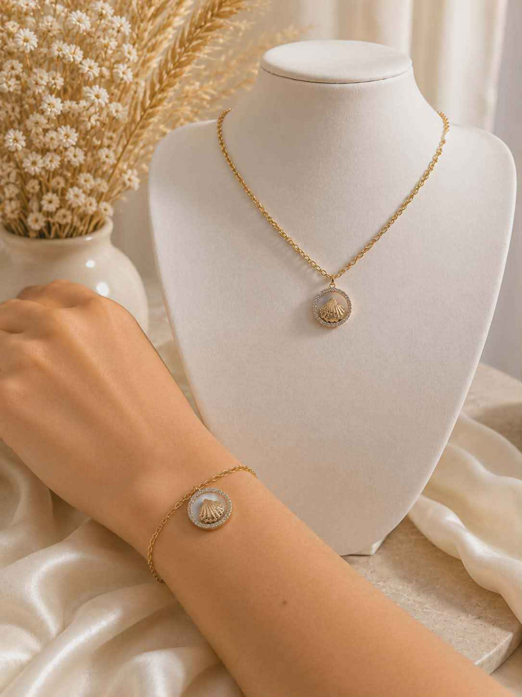 parure collier + bracelet "coquillage d'été"