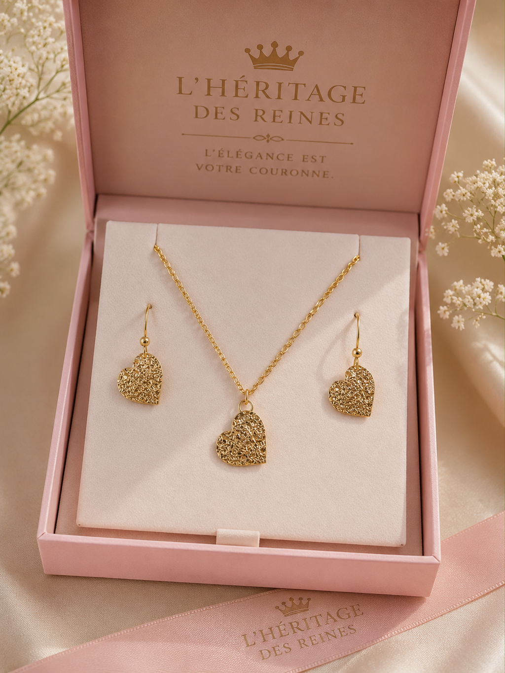 parure collier + boucles d'oreilles "Cœur d'Or"