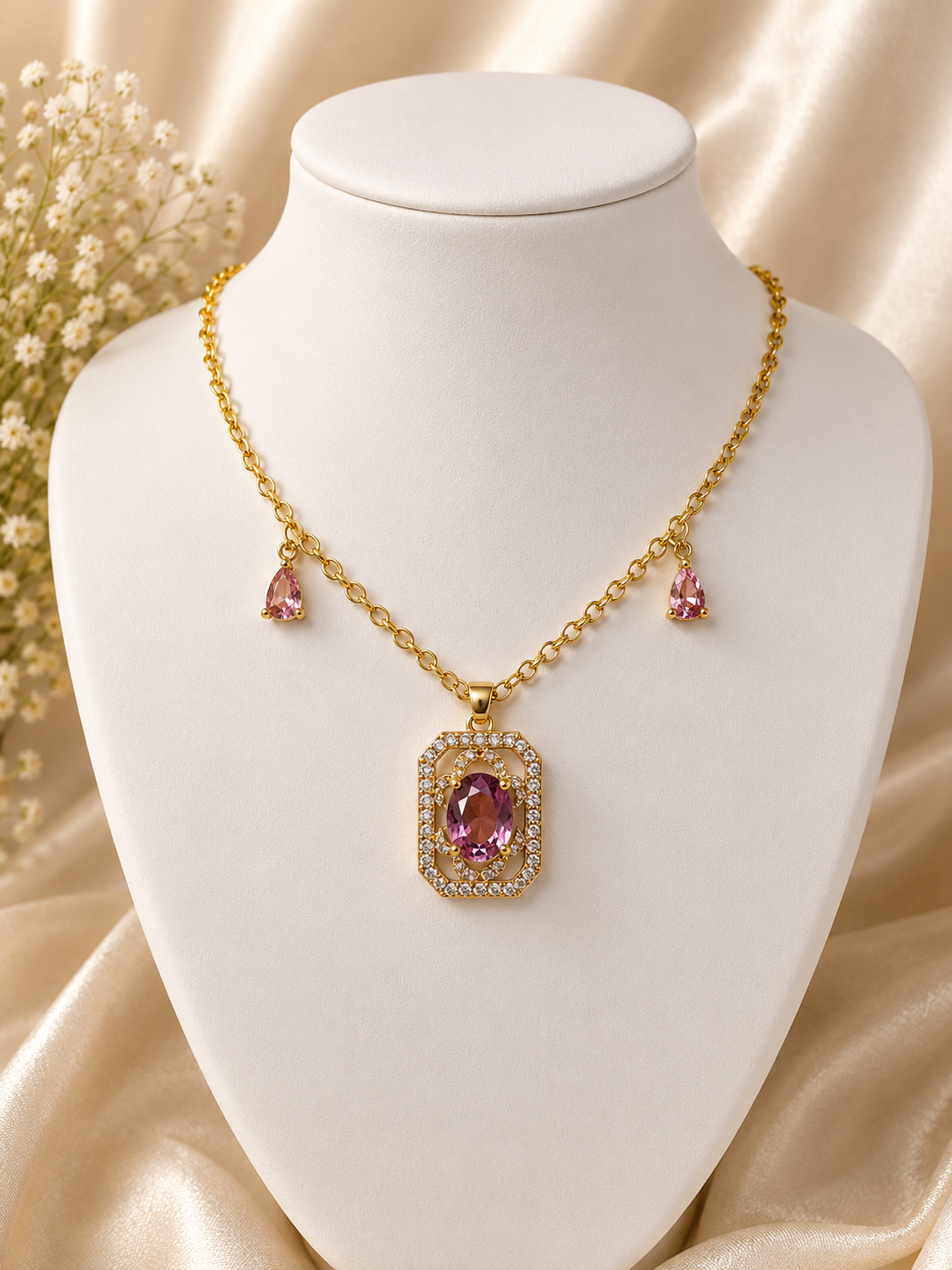 Collier "éclat rose"