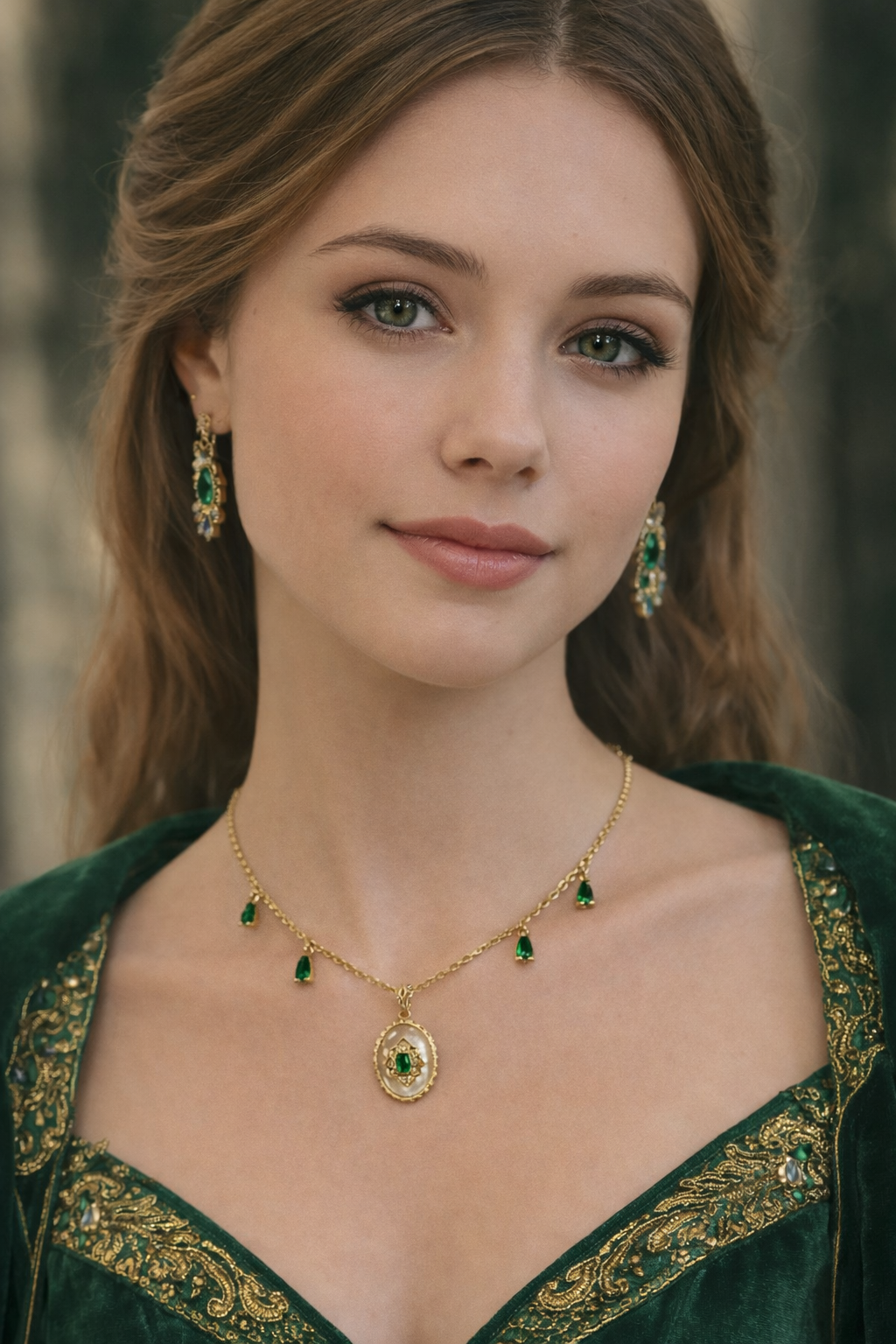 Collier doré, nacré et vert émeraude - Cœur d’Émeraude