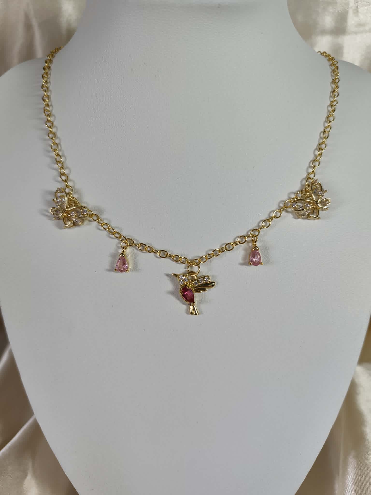 Collier "Oiseau impérial rose"
