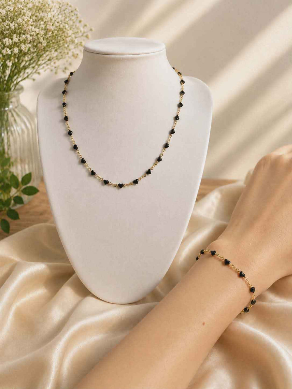 parure "coeur noir" collier + bracelet