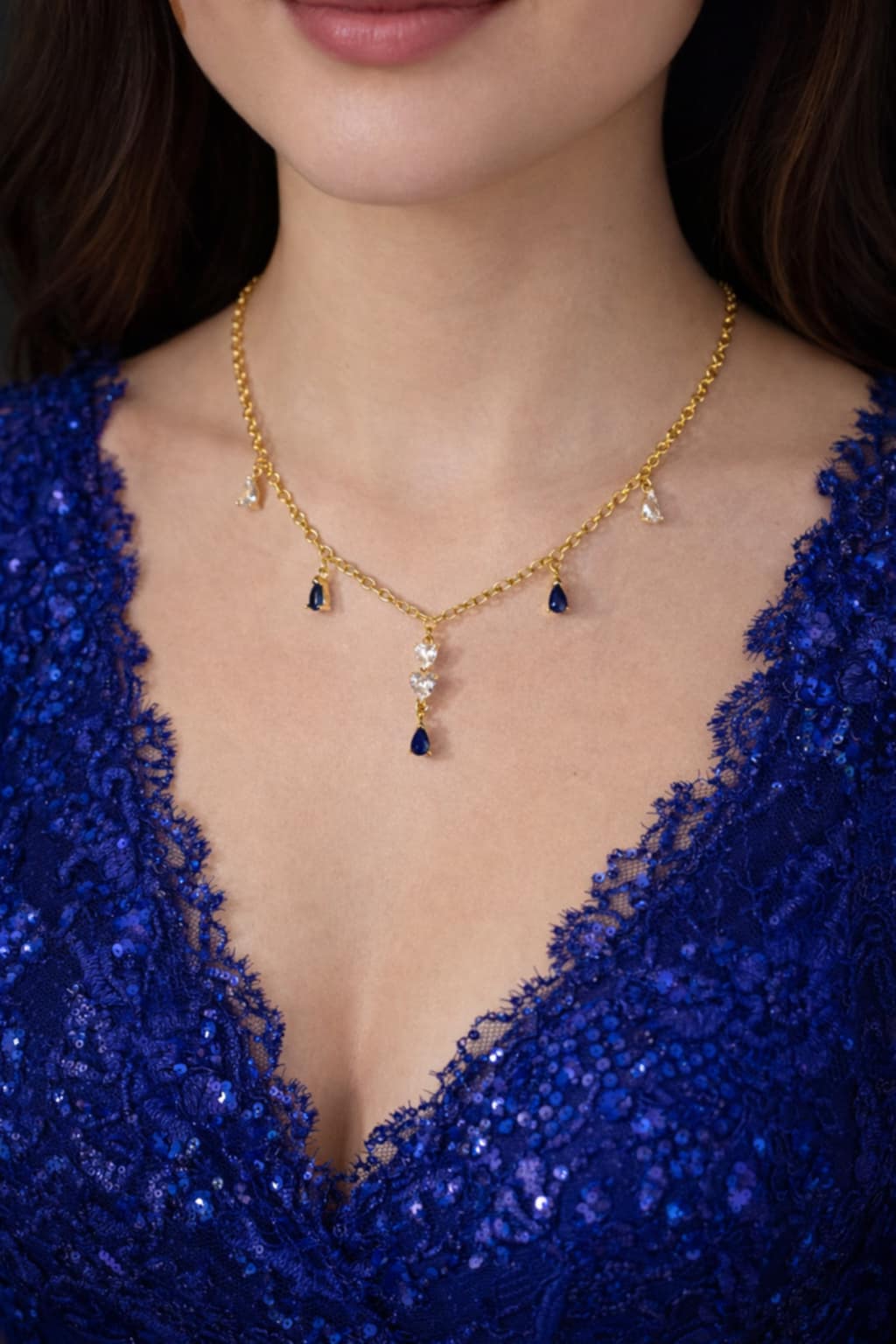 Le collier cœur doré et bleu - Nyx- déesse de la nuit