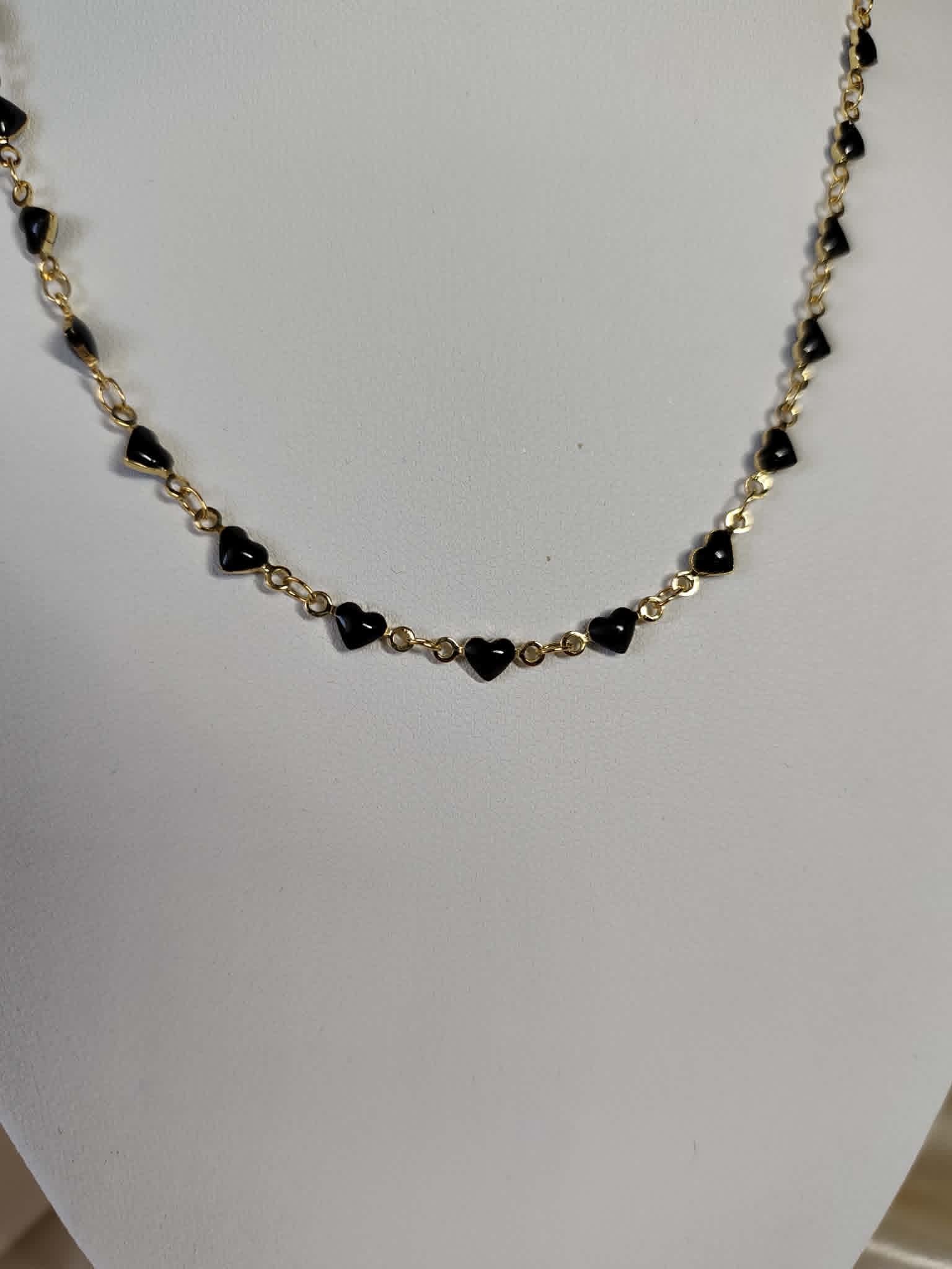 Parure "coeur noir" collier + boucles d'oreilles