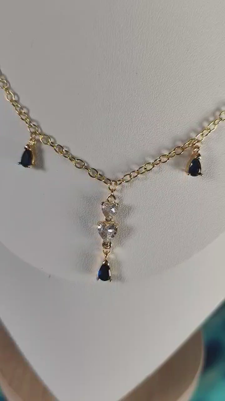 Le collier cœur doré et bleu - Nyx- déesse de la nuit