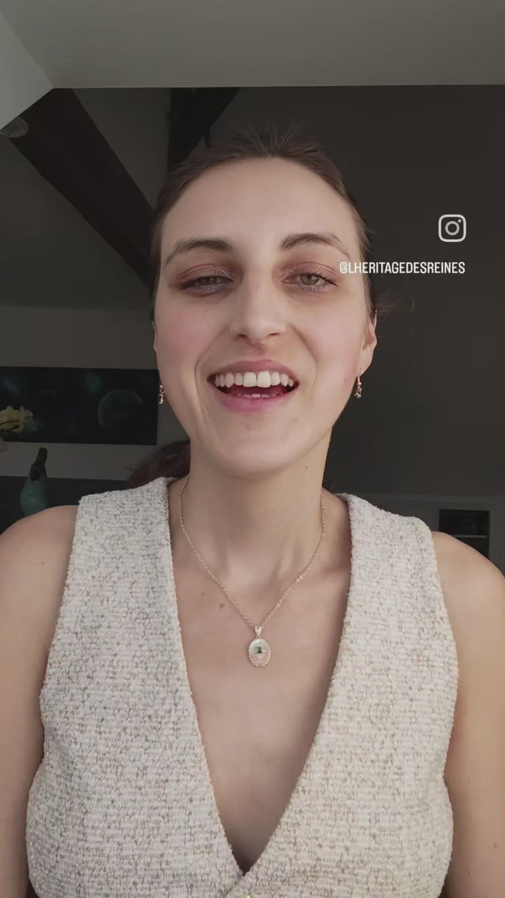 Parure collier et boucles d'oreilles émeraude et nacre - Cœur Pur