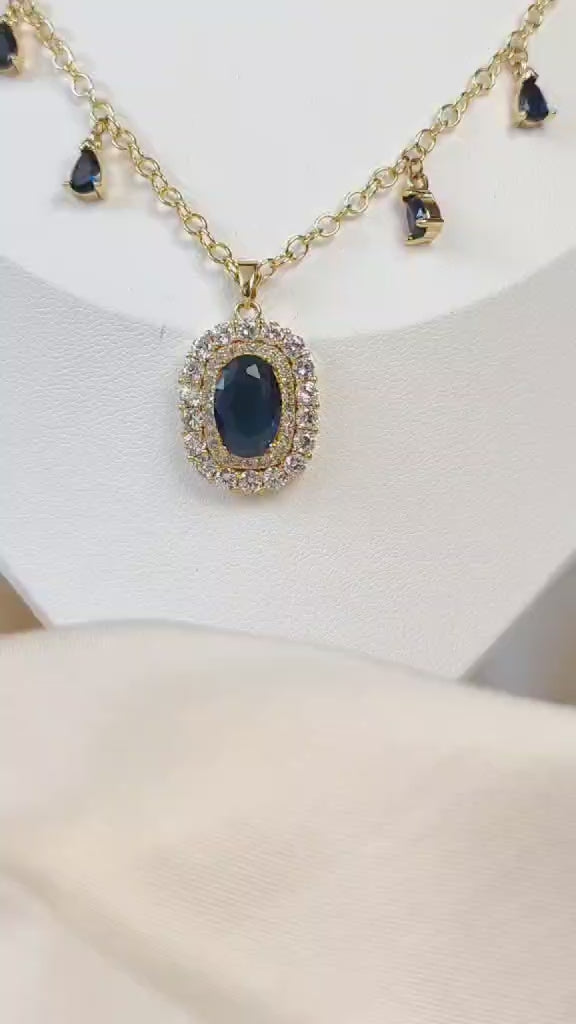 Collier doré et bleu saphir impérial - Couronne de Saphir