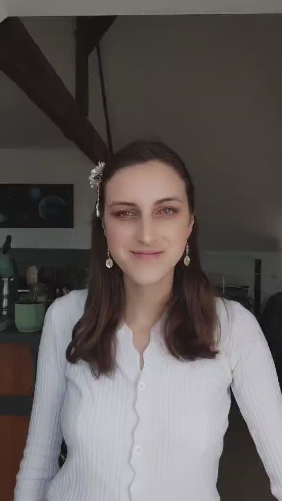 Boucles d’oreilles cœur & rose dorée nacrée – Rose Impériale